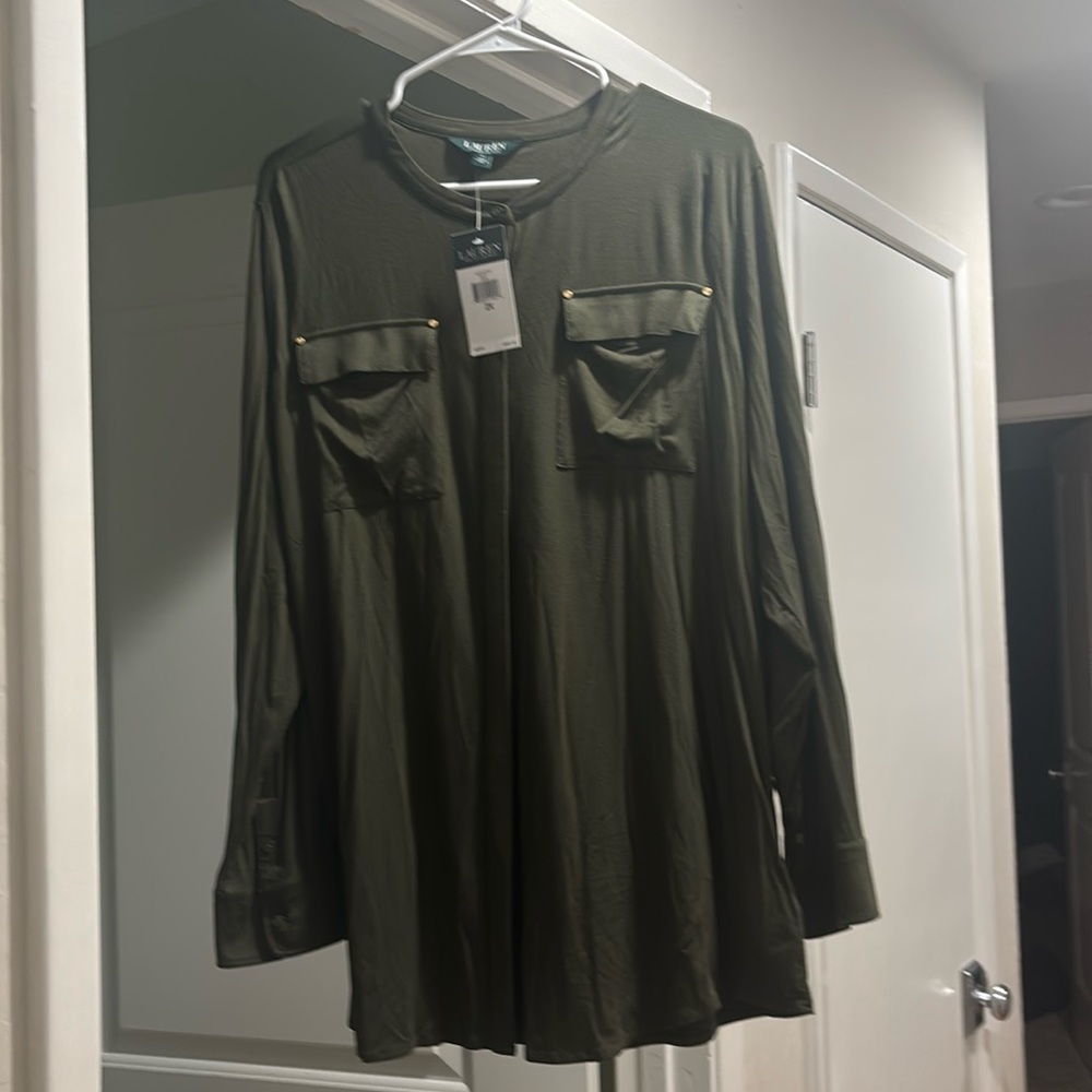Army green with gold detail blouse